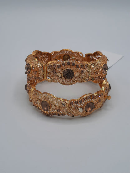 Adjustable bangles openable bangles pair of 2 bangles in golden and rose gold tinge with champagne color stones - NATASHAHS