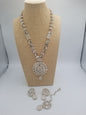 Silver polished jewelry set for wedding party with white milky square cut stones