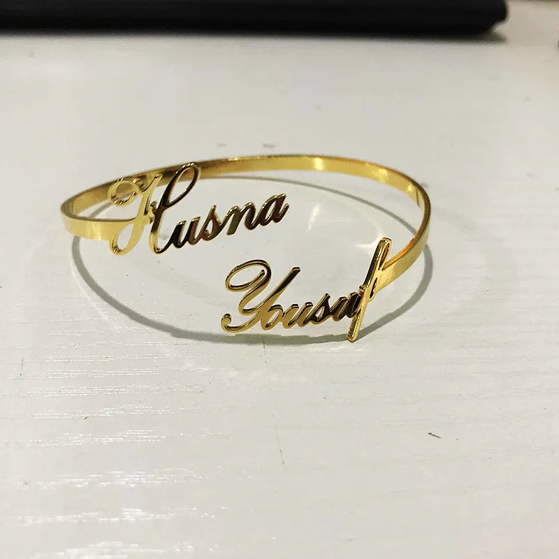 Personalized Pearl Name Bangles For Women Fashion Jewelry Stainless Steel Customized Adjustable Bracelets & Bangles Party Gifts - NATASHAHS