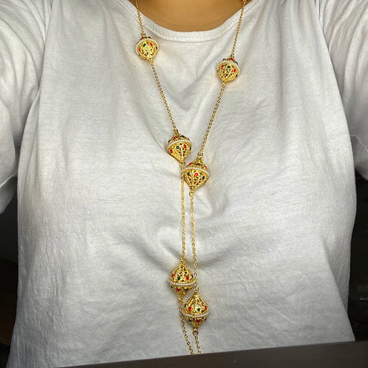 90cm Long Chain Dubai jewelry sets for Women 24k Colorful Ethiopian Necklace Indian Jewelry long necklace