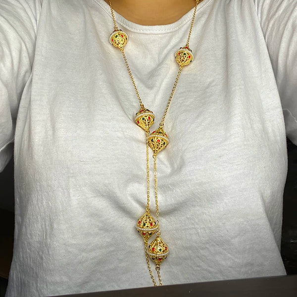 90cm Long Chain Dubai jewelry sets for Women 24k Colorful Ethiopian Necklace Indian Jewelry long necklace