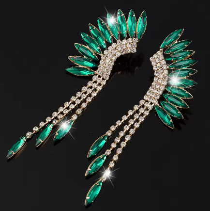 2025 New Black Red Green Crystal Rhinestone Tassel Earrings Women Indian Wedding Party Statement Long Fringe Earrings Jewelry - NATASHAHS