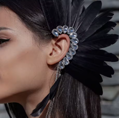 Stonefans New Black Feather Ear Earrings Designer Trend No Piercing Accessories Ethnic Wedding Jewelry Dance Party Gifts - NATASHAHS