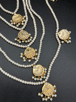 Bridal style kundan long mala with kundan jhumka and kundan teeka