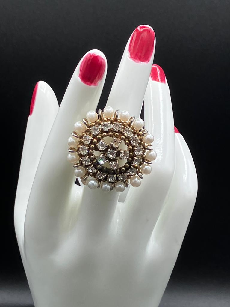 Adjustable White pearls ring for bridal and other occasions