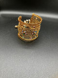 Arabic style Golden Cuff bracelet wide with jadao stones with bells and tassels ringing