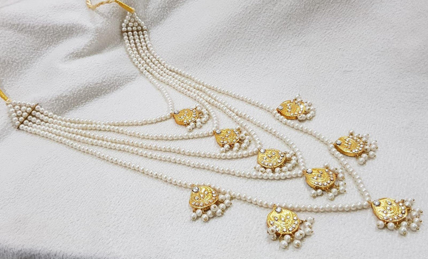 Bridal style kundan long mala kundan choker kundan jhumka and kundan teeka - NATASHAHS