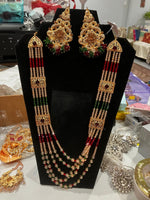 Hyderabadi style Red & Green jewelry set with maala long necklace