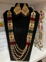 Hyderabadi style Red & Green jewelry set with maala long necklace