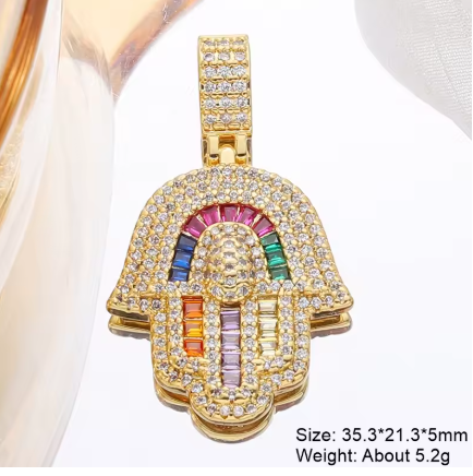 18k real gold plated Luxury Micro Pave Zircon Alam hand Of Fatima pendant - NATASHAHS