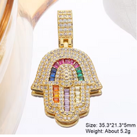 18k real gold plated Luxury Micro Pave Zircon Alam hand Of Fatima pendant