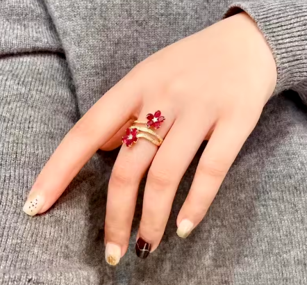 Fashion Vintage Delicate Floral Ruby Rings for Female Temperament Inlaid Full of Cubic Zirconia Opening Ring Party Birthday Gift - NATASHAHS