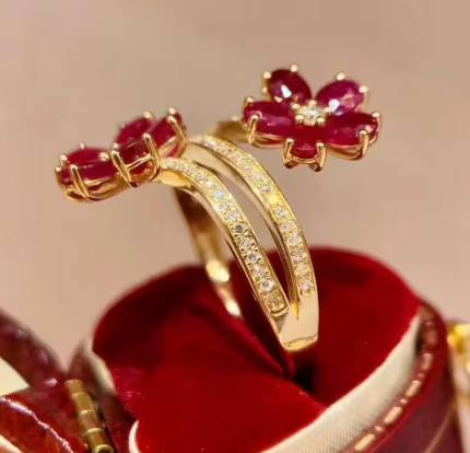 Fashion Vintage Delicate Floral Ruby Rings for Female Temperament Inlaid Full of Cubic Zirconia Opening Ring Party Birthday Gift - NATASHAHS