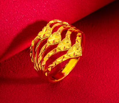 Gold Color Finger Rings for Women Multi Lines Heart Ring Size 8 Bague Femme Anillo Wedding Engagement Jewelry - NATASHAHS