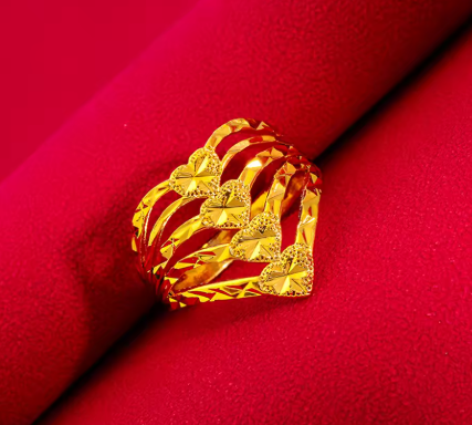 Gold Color Finger Rings for Women Multi Lines Heart Ring Size 8 Bague Femme Anillo Wedding Engagement Jewelry - NATASHAHS