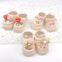 3 pairs of Infant Newborn Baby Girls Slipper Lace Flowers Socks Headband Gift Foot Socks Accessories Photo Props For 0-3 Babies