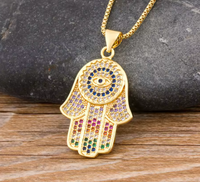 18k real gold plated Luxury Micro Pave Zircon Alam hand Of Fatima pendant