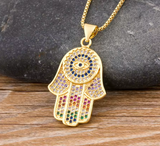 18k real gold plated Luxury Micro Pave Zircon Alam hand Of Fatima pendant