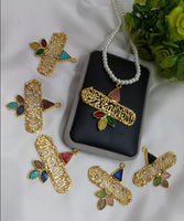 kalima calligraphy pendant with pearl necklace and semi precious stones
