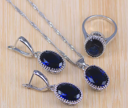 Blue Zircon Bridal Silver 925 Costume Jewelry Sets Women Pendant&Necklace Ring Earrings With Natural Stones - NATASHAHS