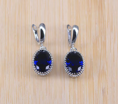 Blue Zircon Bridal Silver 925 Costume Jewelry Sets Women Pendant&Necklace Ring Earrings With Natural Stones - NATASHAHS