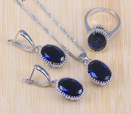 Blue Zircon Bridal Silver 925 Costume Jewelry Sets Women Pendant&Necklace Ring Earrings With Natural Stones - NATASHAHS