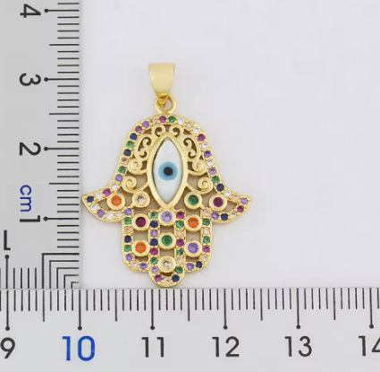 18k real gold plated Luxury Micro Pave Zircon Alam hand Of Fatima pendant - NATASHAHS