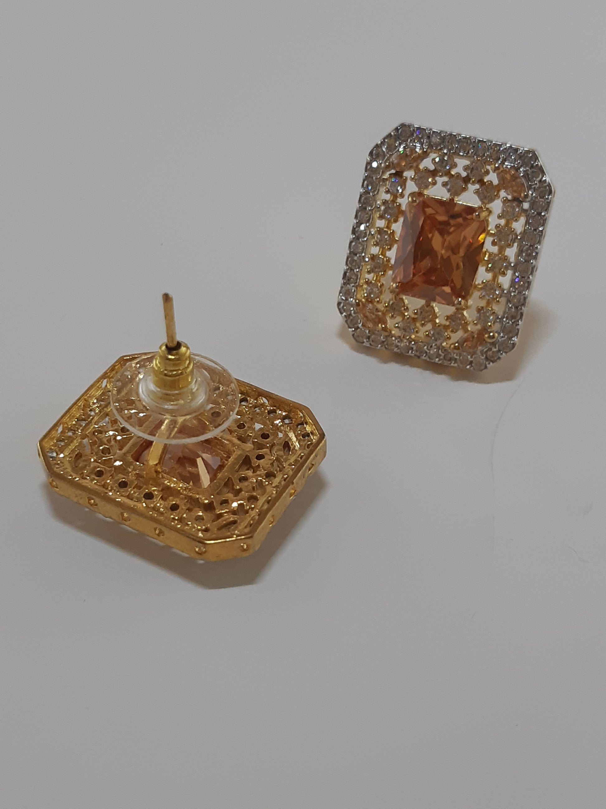 Crystal White stone Gold Plated Elegant Earrings - NATASHAHS