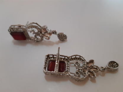 Red Big sized Earrings with silver base - NS-SLVCBG - NATASHAHS