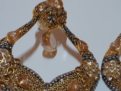 Golden stones Spade Style Earrings with Gold-plated Base - NATASHAHS