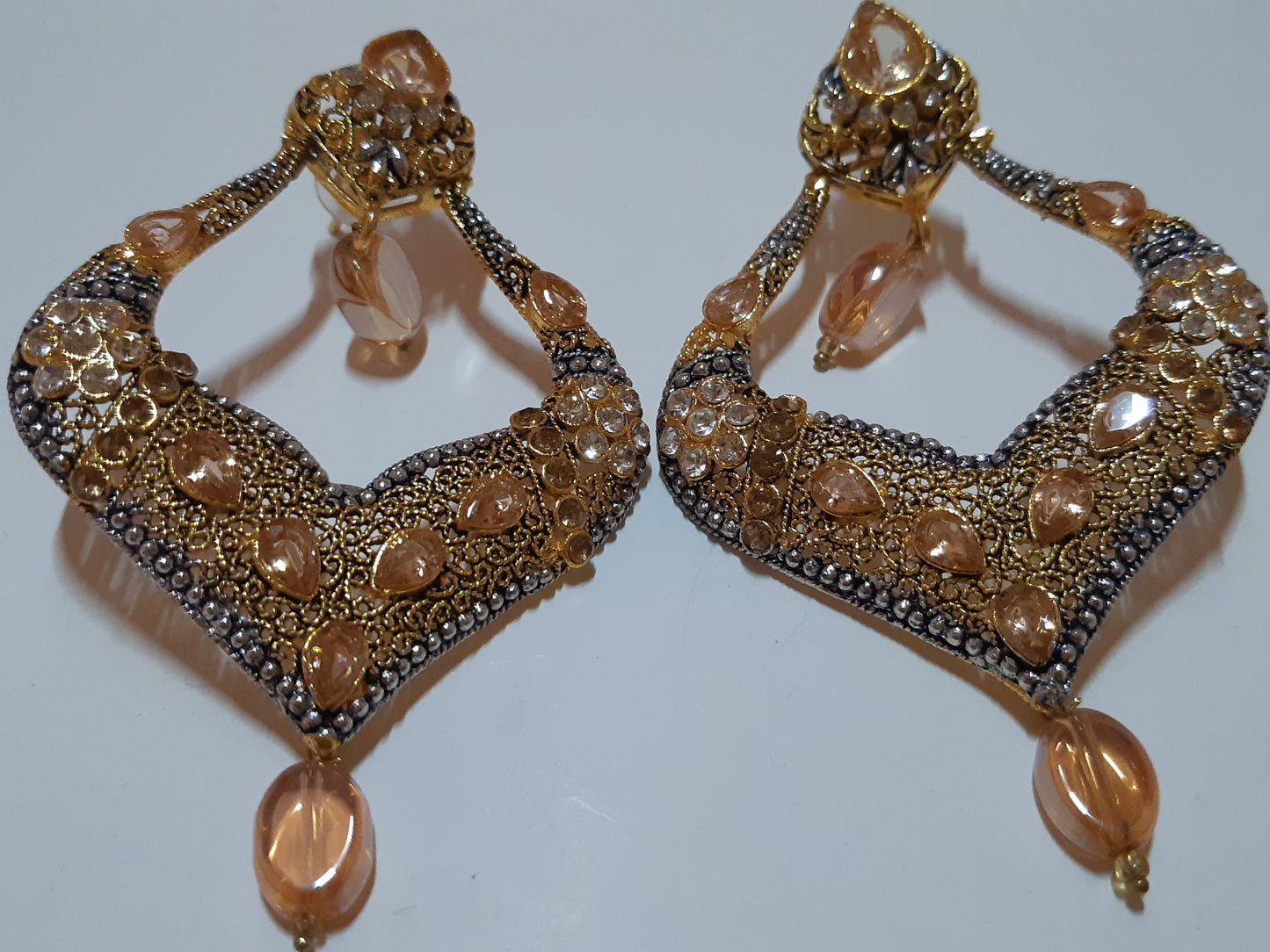 Green stones Spade Style Earrings with Gold-plated Base - NATASHAHS