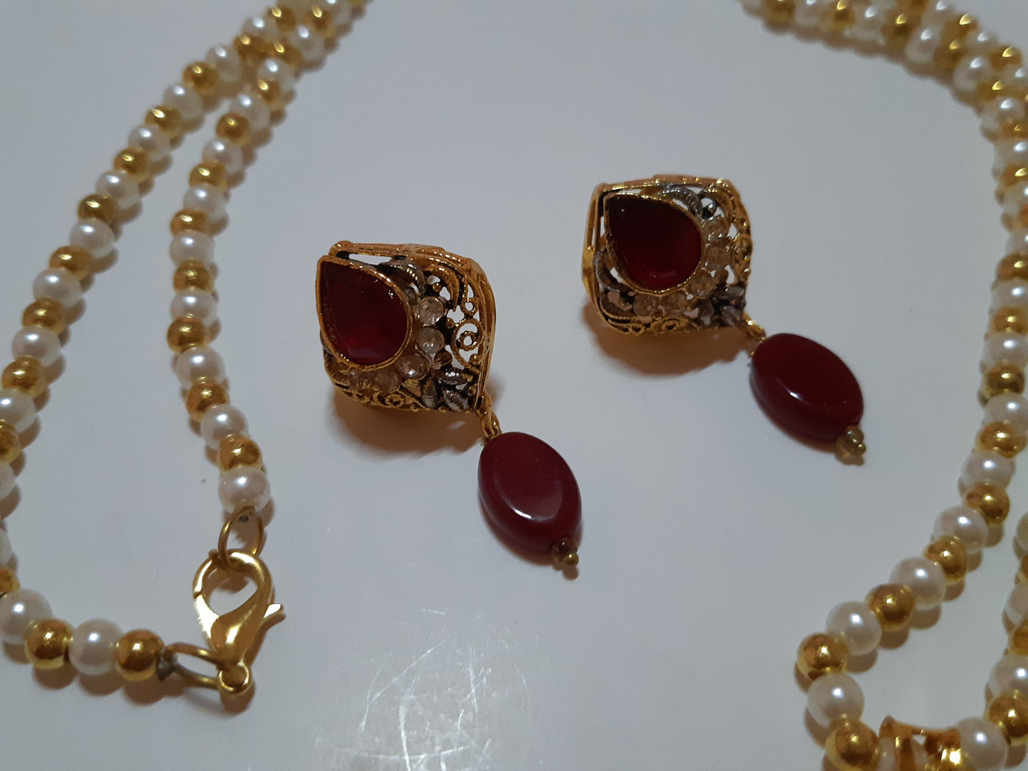 Maroon Golden Base Pendant Set - NATASHAHS