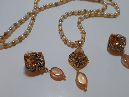 Maroon Golden Base Pendant Set - NATASHAHS