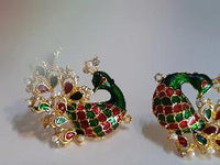 White & Blue Peacock Earrings - NATASHAHS