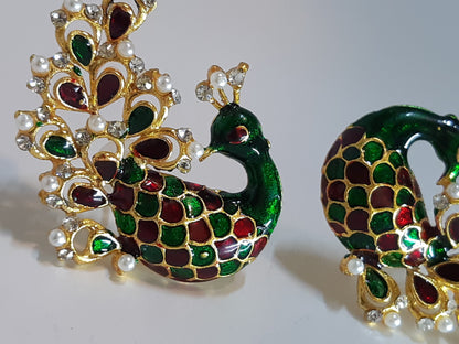 Green & Red Peacock Earrings - NATASHAHS
