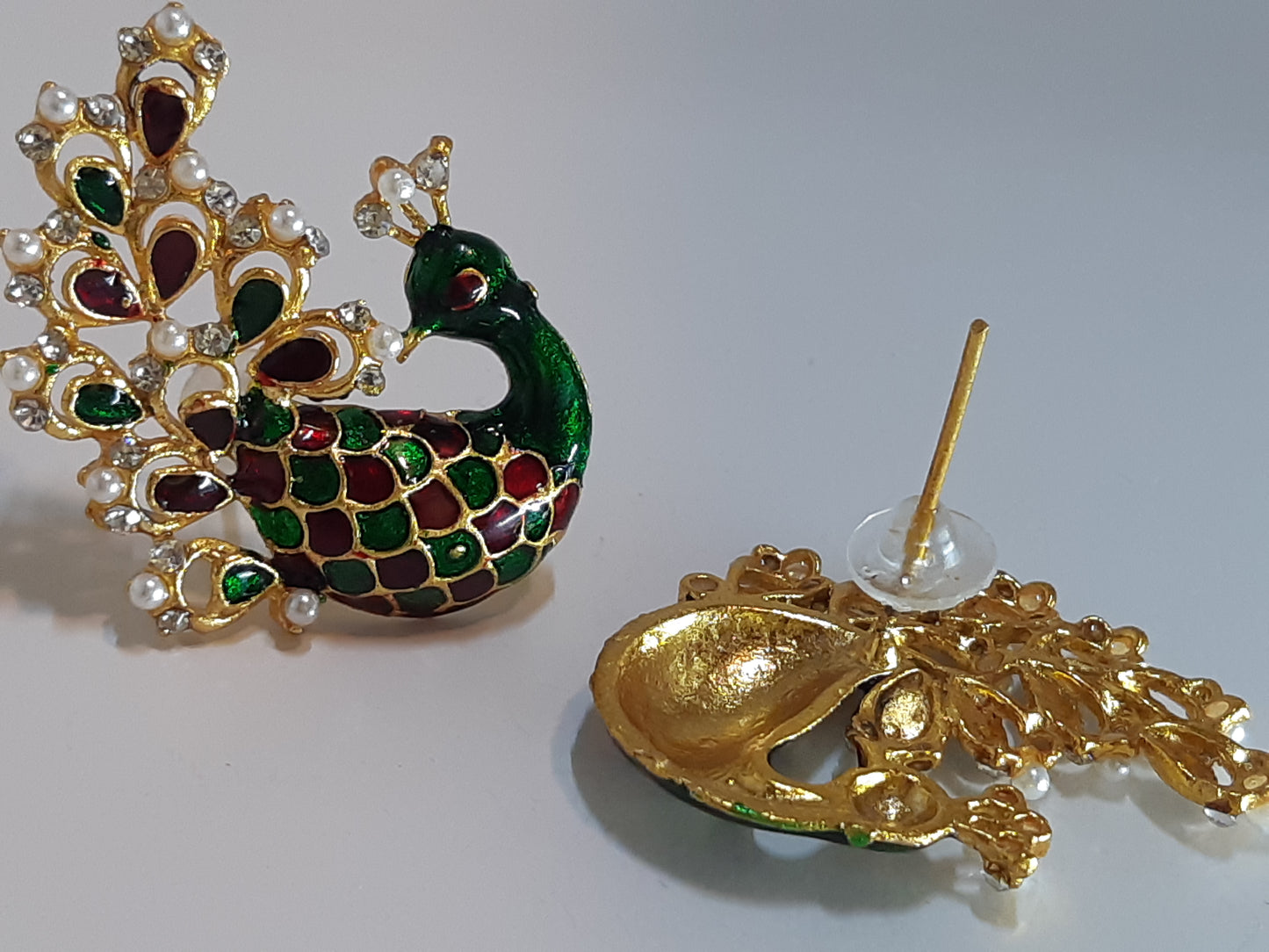 Dark Green Peacock Earrings - NATASHAHS