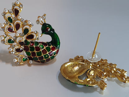 Dark Green Peacock Earrings - NATASHAHS