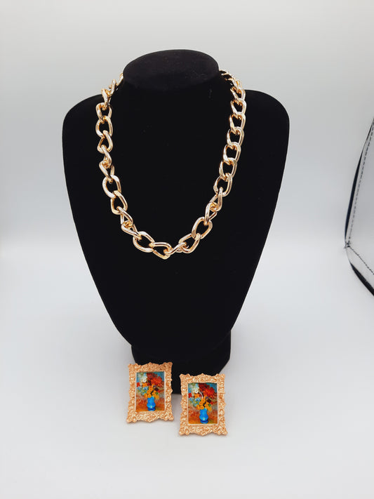 Mona Lisa Head Portrait Landscape Alloy Earrings with chain - NATASHAHS