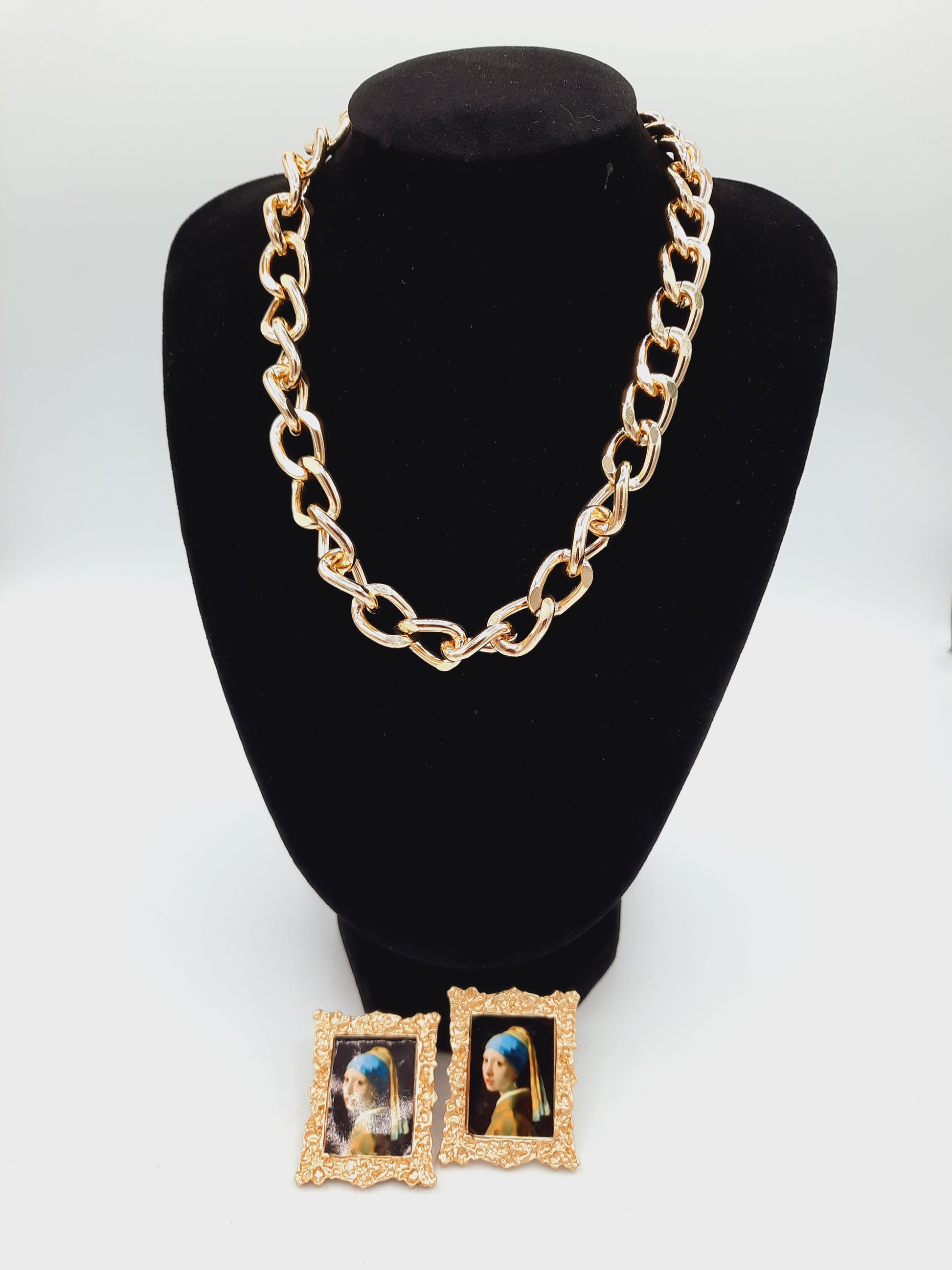 Mona Lisa Head Portrait Landscape Alloy Earrings with chain - NATASHAHS