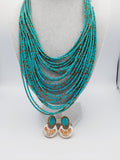 Sky Blue Half moon curve earrings with blue beads necklace - NATASHAHS