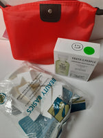 Makeup Pouch with make up brushes, skin care and makeup applicators