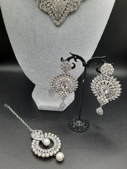 Silver zircon stones bridal jewelry set for wedding party - NATASHAHS