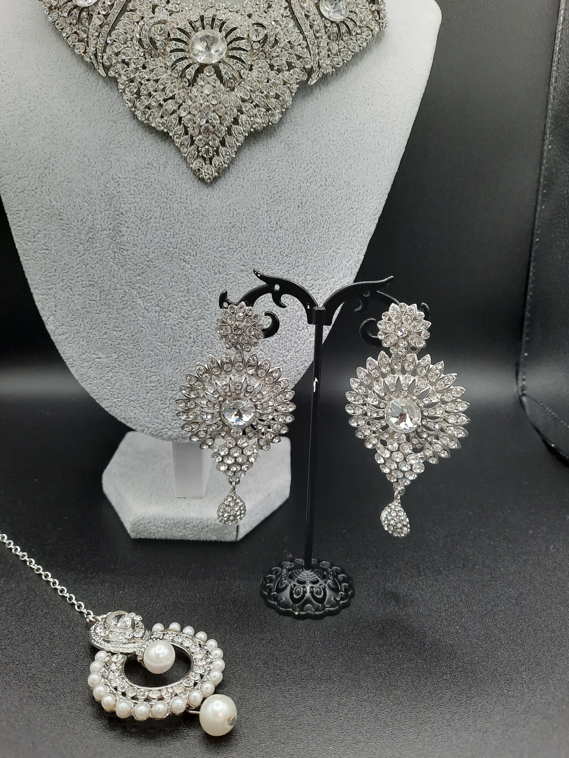 Silver zircon stones bridal jewelry set for wedding party - NATASHAHS