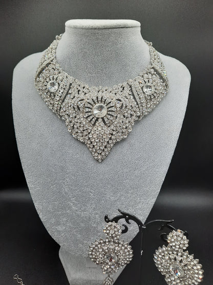 Silver zircon stones bridal jewelry set for wedding party - NATASHAHS