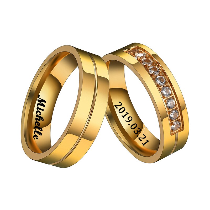 Acheerup Engrave Name Stainless Steel 6mm Men Wedding Zircon Ring Personalized Wedding Jewelry Engagement Gift For Lovers - NATASHAHS