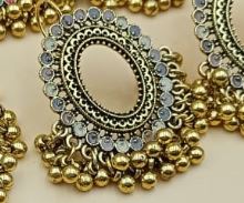 Round dish shaped earrings with golden bells - NATASHAHS