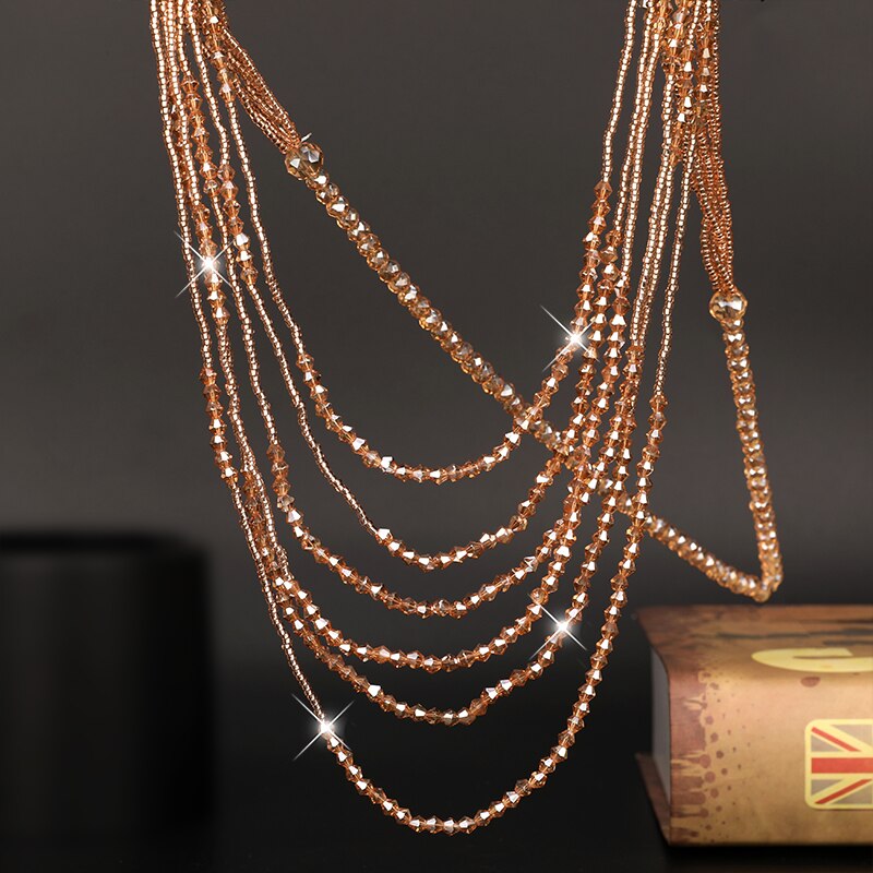 Crystal Beads Long Layers Sweater Chain for Women Graceful Strand Necklaces 2021 Summer New Lady Neck Jewelry Accessories