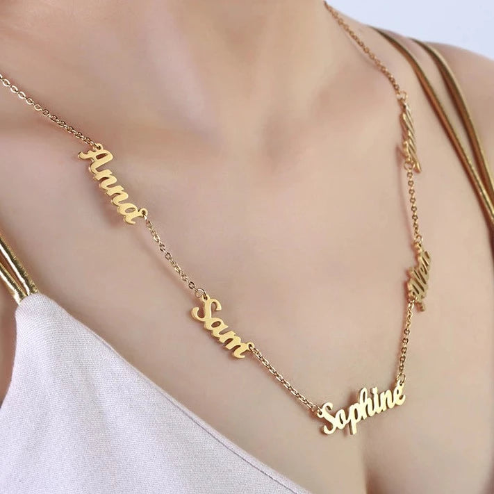 5 Inscriptions Multiple Name Necklace in 18k gold plating - NATASHAHS