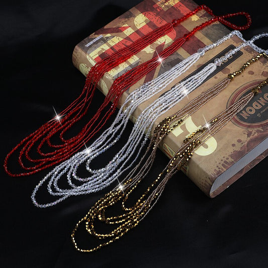 Crystal Beads Long Layers Sweater Chain for Women Graceful Strand Necklaces 2021 Summer New Lady Neck Jewelry Accessories