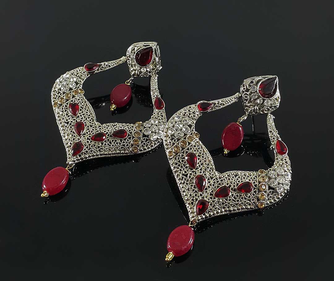 Blue stones Spade Style Earrings with Gold-plated Base - NATASHAHS